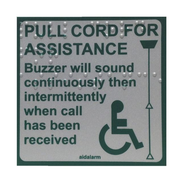 Aidalarm Pull Cord Instruction Label with Braille text