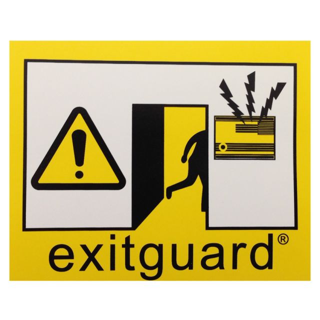 Self adhesive Exitguard door warning label 100 x 80mm