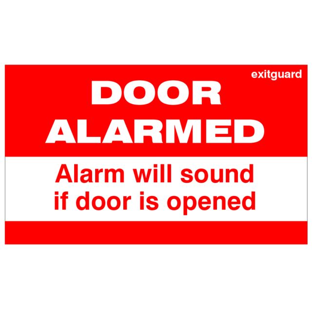 Red DOOR ALARMED Label 170 x 90mm
